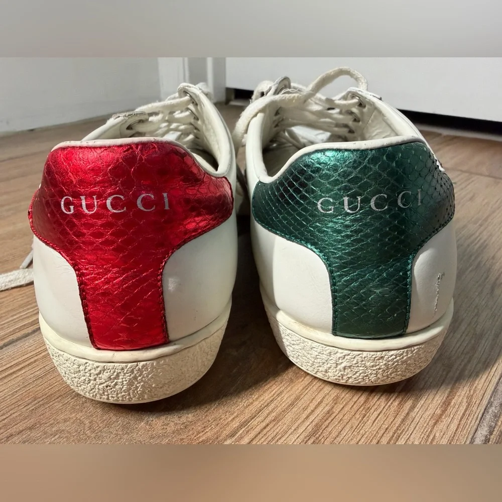 Gucci Ace Embellished Arrow Leather Sneakers White Size 36.5